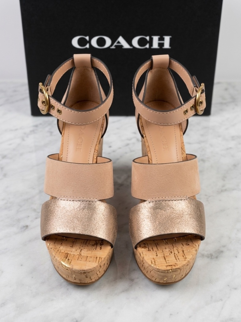 Coach Leather Wedge Sandal 7.5